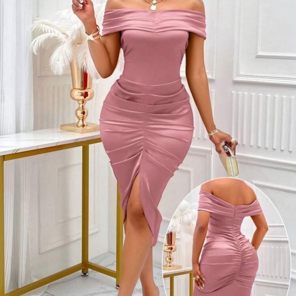 Like new Elegant Pink Off-Shoulder Dress - Picture 1 of 9